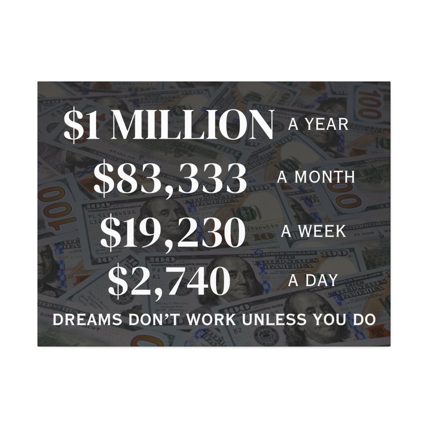 $1 Million Dollars A Year Wall Canvas