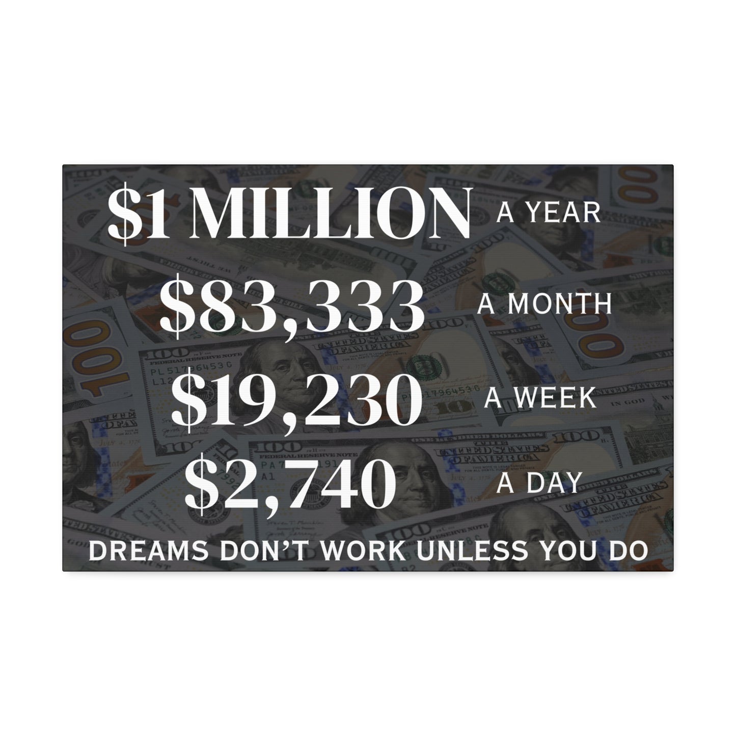 $1 Million Dollars A Year Wall Canvas